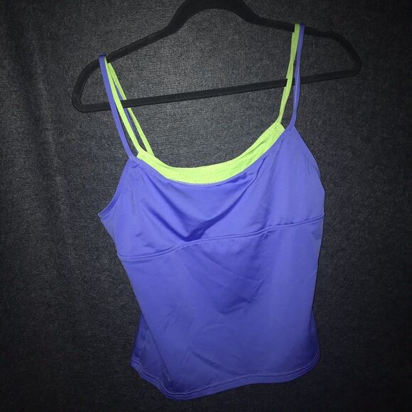 Mossimo Y2k 90s Two Tank Top Blue Lime Green Two Tone Vintage XL Rave Sleeveless - Picture 3 of 7